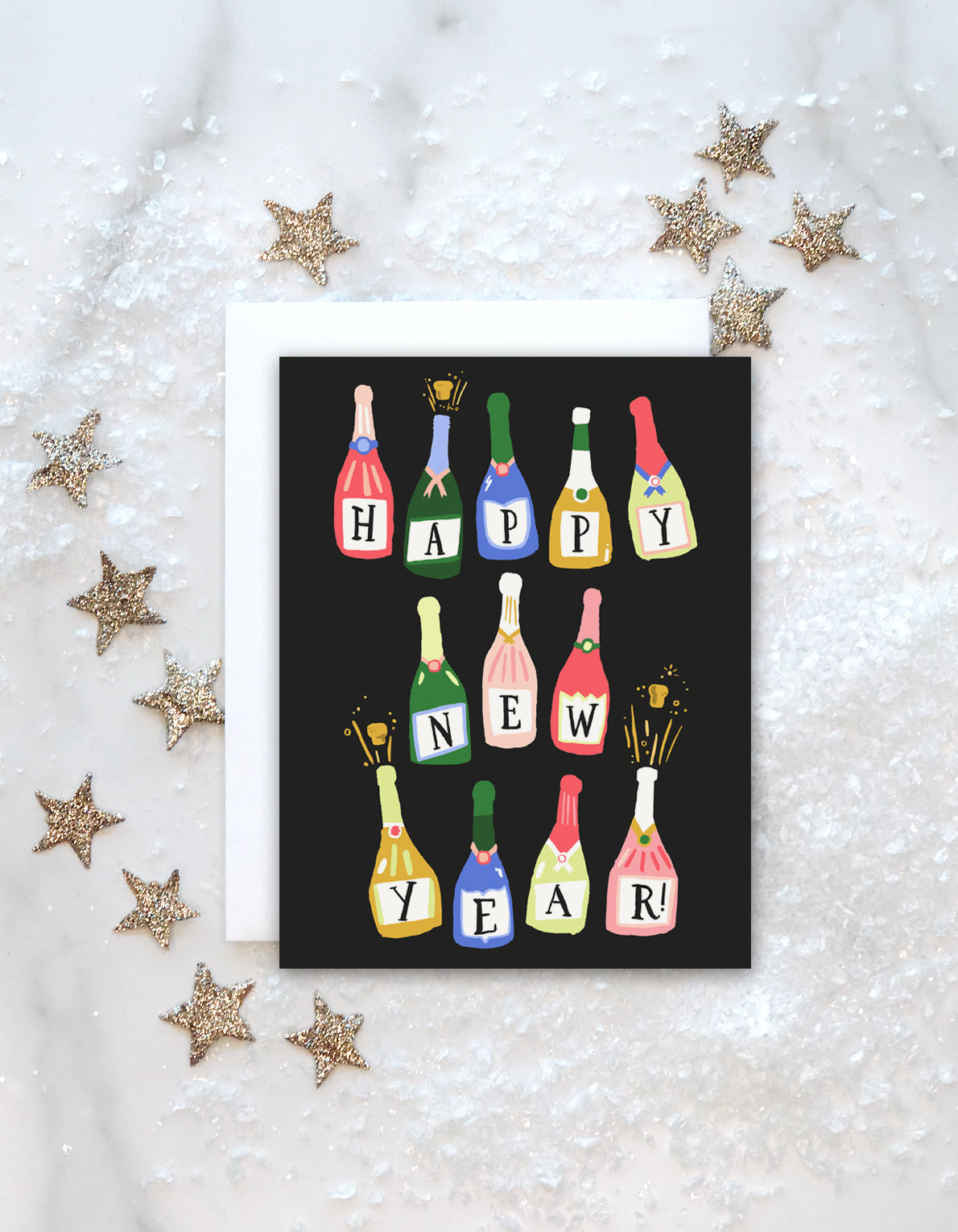 New Years Greeting Card | Champagne Bottles