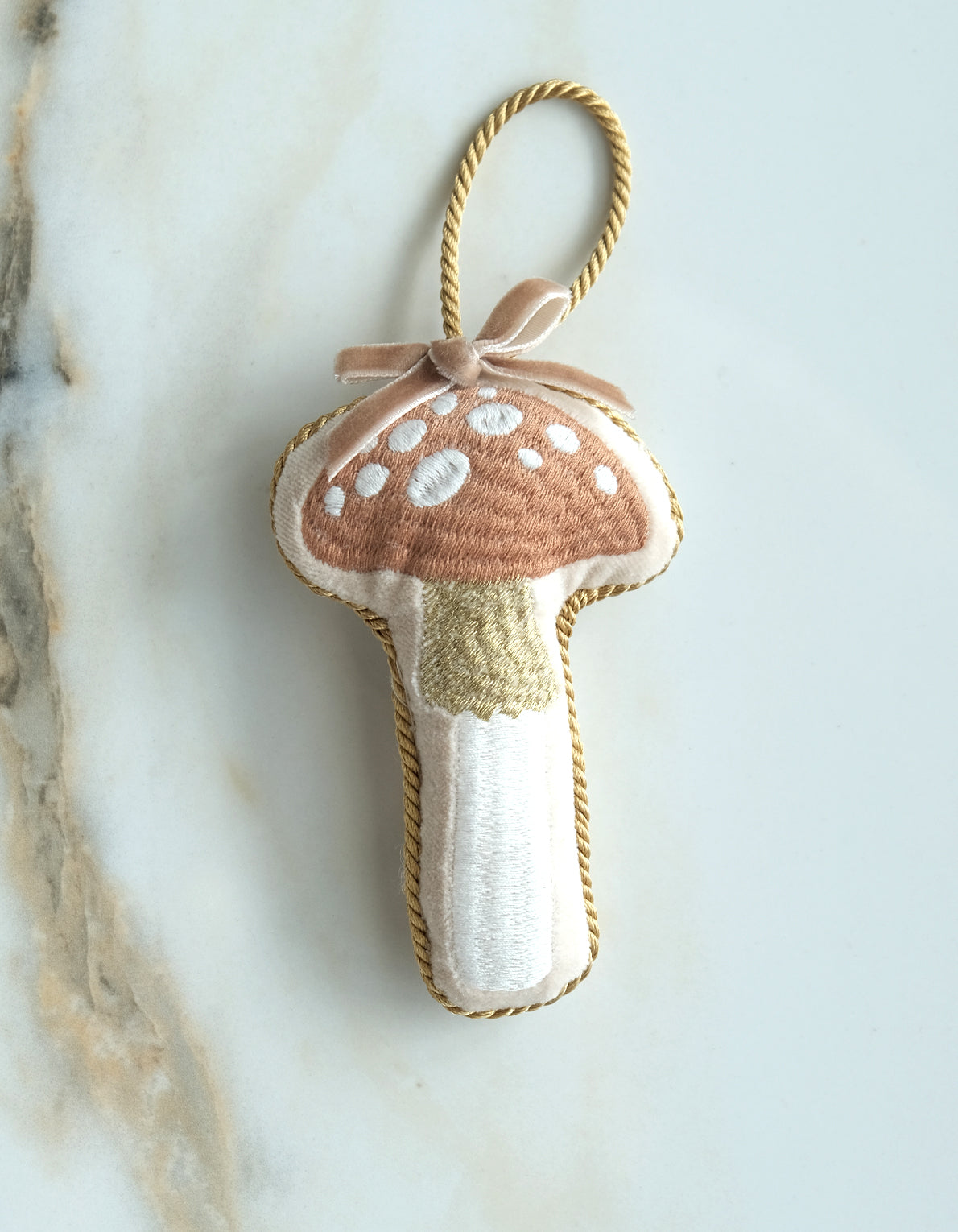 Velvet Embroidered Ornament | Mushroom