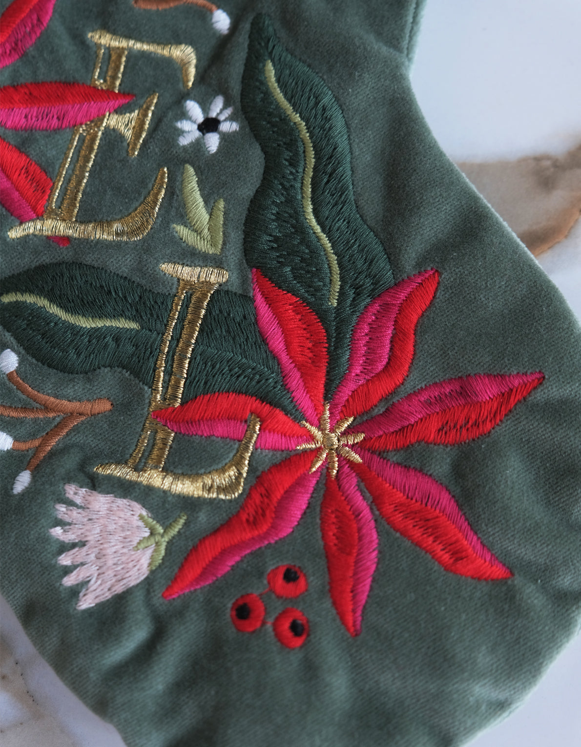 Noel Poinsettia Velvet Holiday Stocking
