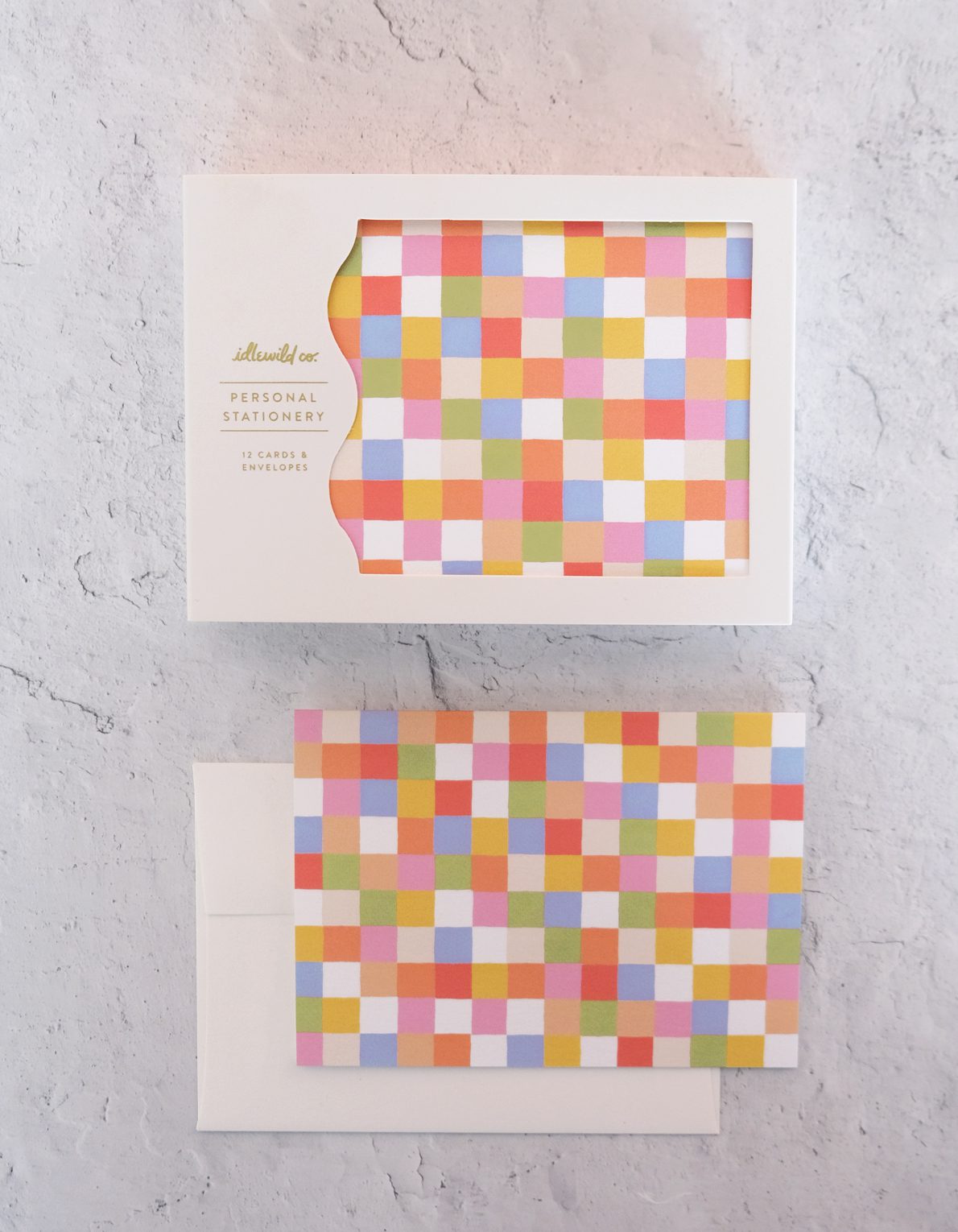 Note Cards, Boxed Set of 12 | Mini Rainbow Checks